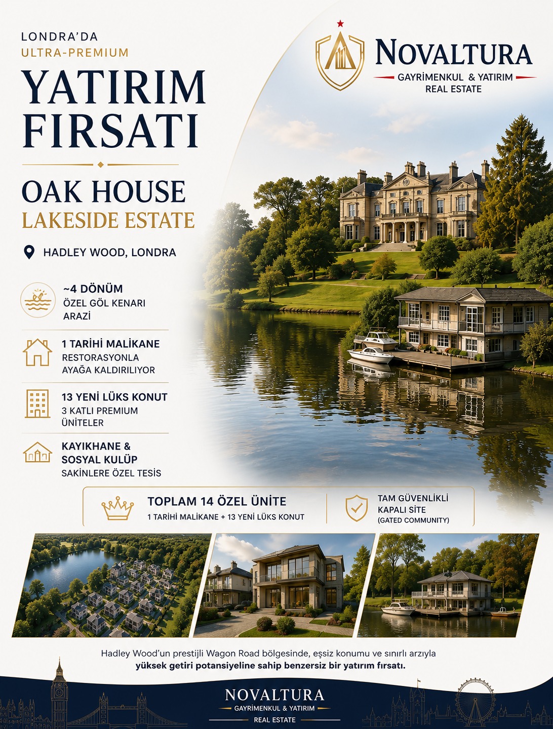 LONDRA'DA ULTRA-PREMİUM  YATIRIM FIRSATI OAK HOUSE LAKESIDE ESTATE  HADLEY WOOD, LONDRA